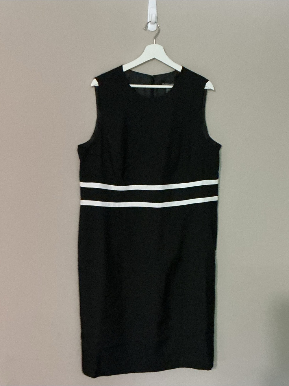 NWT - Evan Picone Black Midi Sheath Dress with White Double Waist Stripes